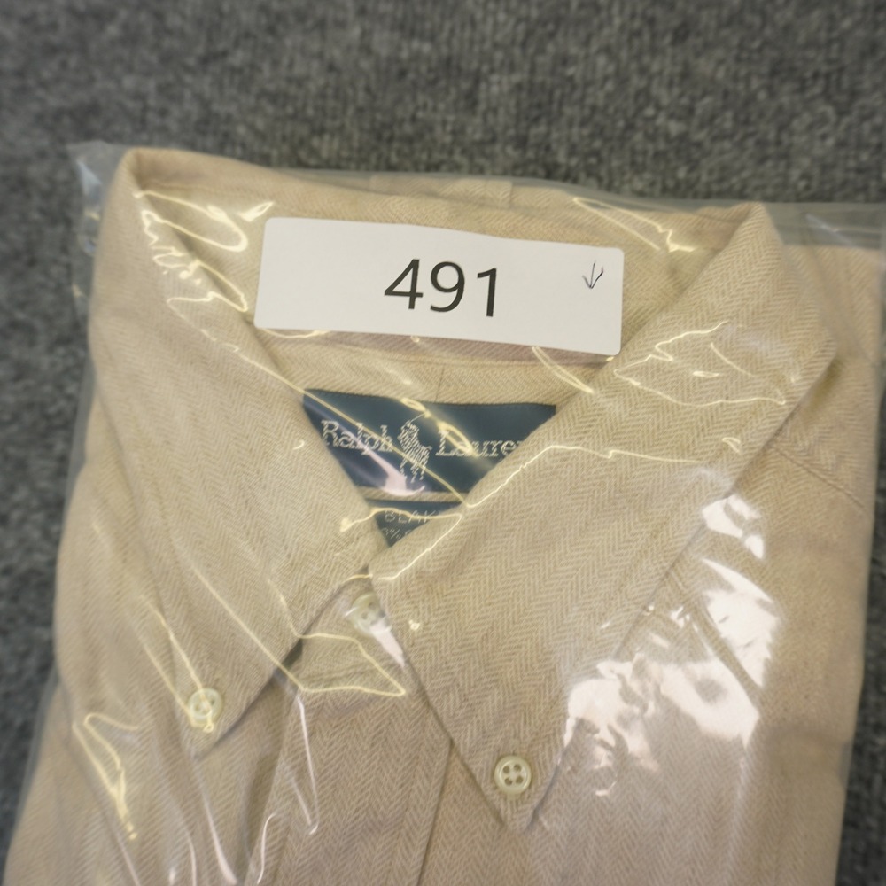 Ralph Lauren Button Down Shirt Mens XXL Tan Herringbone Blake Long Sleeve Pony - Picture 9 of 9